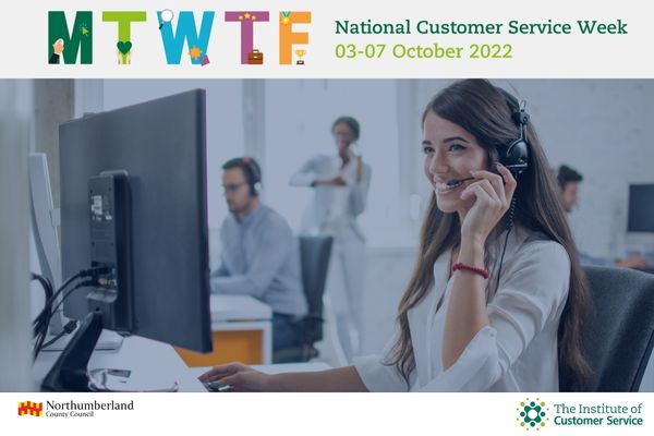 Customer Services Week. Photo of woman smiling on phone.