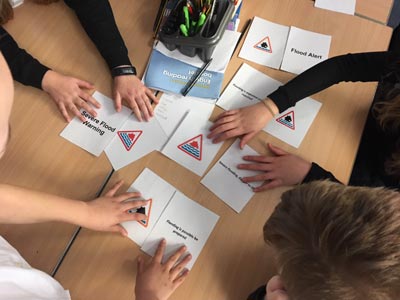 A group taking part in a flood warning tabletop activity