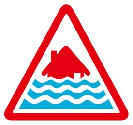 Severe Flood warning image - A red house with three lines of water in a triangle