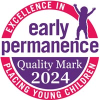 Early permanence Quality mark 2024 logo. Text says "Excellence in placing young children"