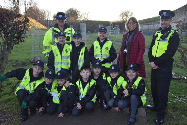 Police cadets, officers and Councillor Catherine Seymour in Flagstaff Park