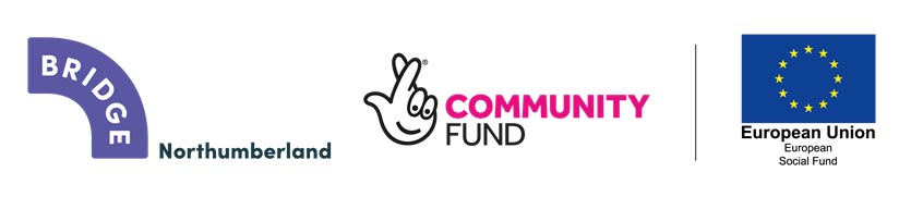 Logos for Bridge Northumberland, Community Fund and European Union - European Social Fund