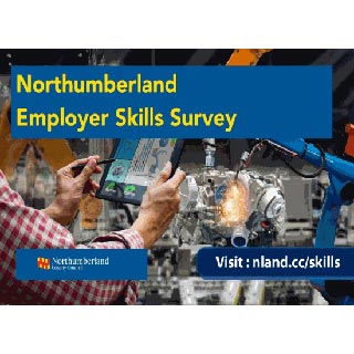 A person working a machine. Text says Northumberland Employer Skills Survey.