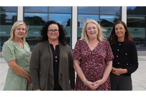 Northumberland County Councillor Wendy Pattison, Portfolio Holder for Caring for Adults, with social workers Hannah Dawson, Louise Gray, and Katie Anderson 