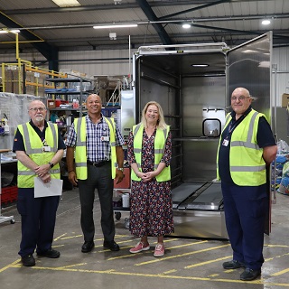 Northumberland County Councillor Wendy Pattison, cabinet member for adults' wellbeing, with Joint Equipment Loans Service Manager, Antony Manley; Deputy Manager Alan Dodds and Colin Patterson.