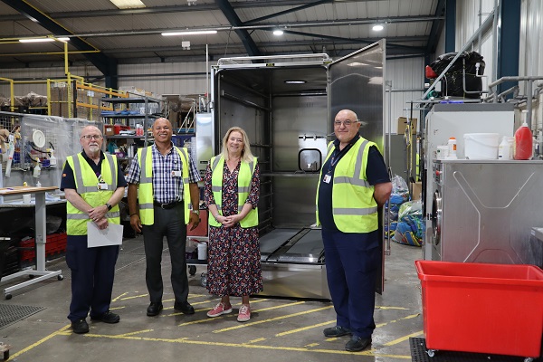 Northumberland County Councillor Wendy Pattison, cabinet member for adults' wellbeing, with Joint Equipment Loans Service Manager, Antony Manley; Deputy Manager Alan Dodds and Colin Patterson.