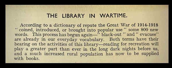 An extract from an article about the library in wartime from 1939.