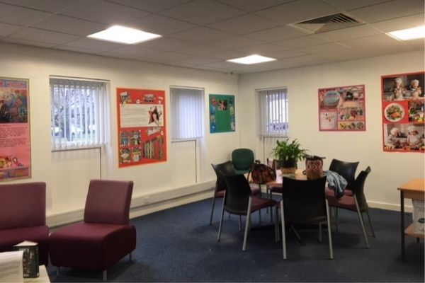 Photo of new area in Bedlington Library. Tables and Chairs