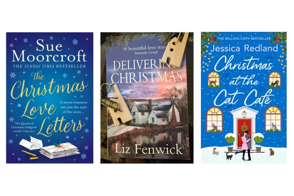 Book covers of The Christmas Love Letter, Delivering Christmas, Christmas at the Cat Cafe
