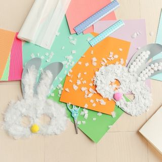 Coloured card and paper with bunny masks
