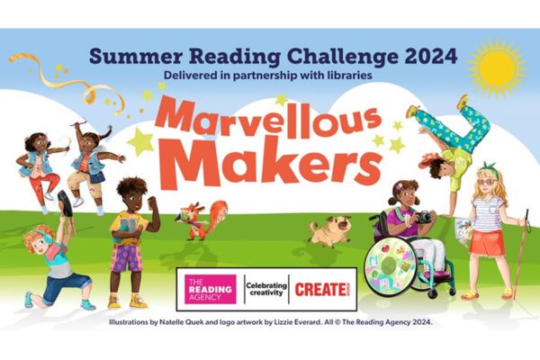Marvellous Makers Logo.  Illustration of children doing different activities