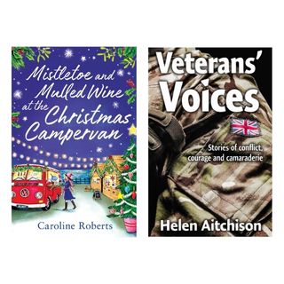 Book cover of Mistletoe and Mulled Wine at the Christmas Campervan by Caroline Roberts and Veterans' Voices by Helen Aitchison