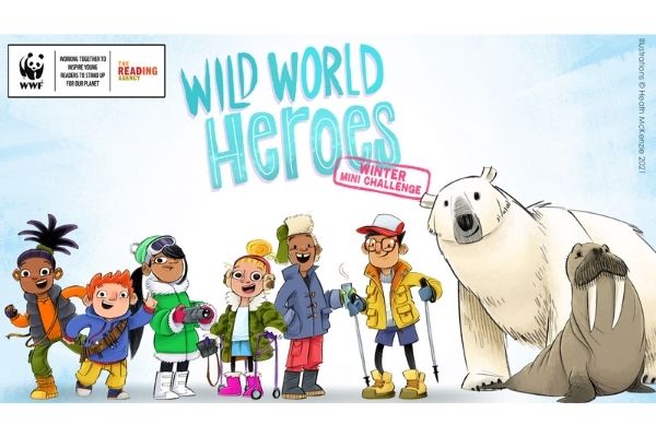 Winter Mini Challenge Logo Cartoon children and a polar bear