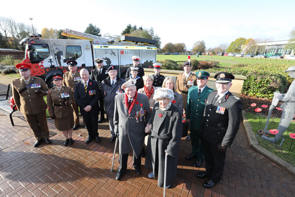 Members of the Armed Forces and emergency services at a Remembrance Service at County Hall, Morpeth