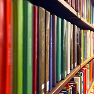 Row of books in library