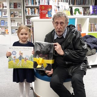 Image demonstrating Young Bear Hunt winner meets book’s author at Hexham Library