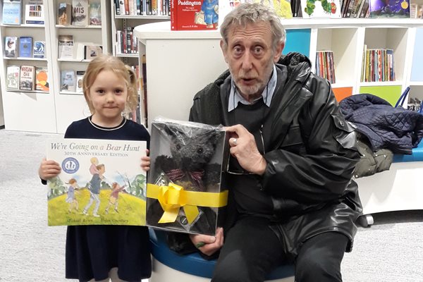 Image demonstrating Young Bear Hunt winner meets book’s author at Hexham Library