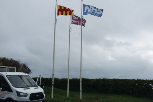 Flags flying at the Scottish border