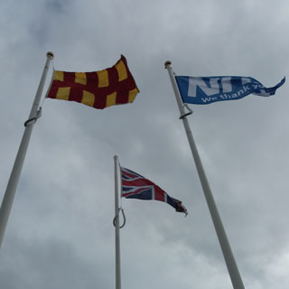 Flags flying at the Scottish border