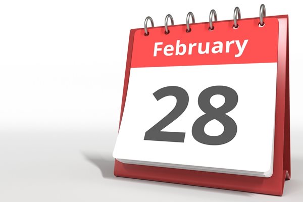 Photo of calendar showing 28 February 