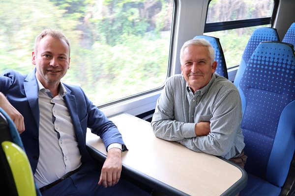 Cllrs Sanderson and Wearmouth seated on the special train