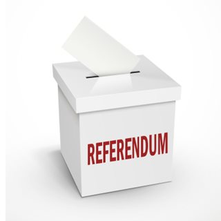 A ballot box with 'referendum' on