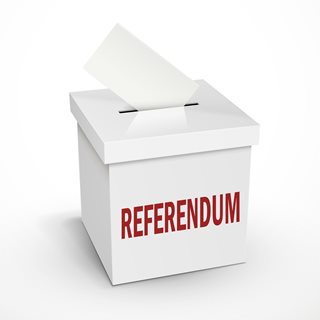 Ballot box with referendum written on it