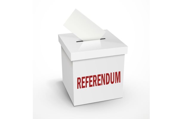 Ballot box with referendum written on it