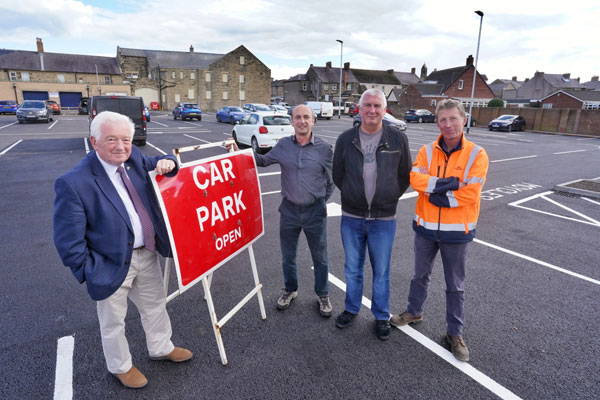 Councillors Jeff Watson, John Riddle, terry Clark and Highways Manager John Hunter at the new Turner Street carpark in Amble
