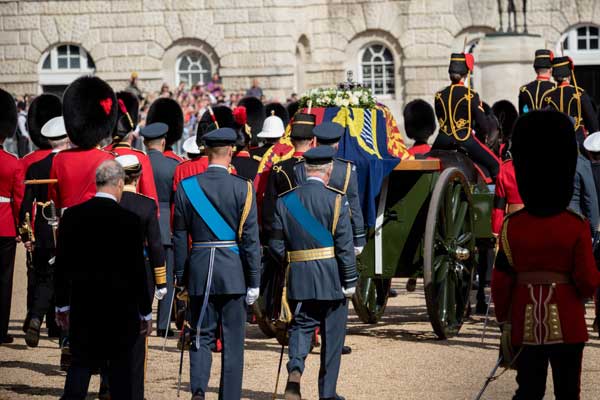 The cortege following the coffin of Queen Elizabeth II