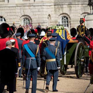 The cortege following the coffin of Queen Elizabeth II