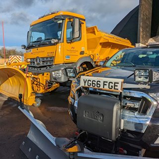 Gritting machines in a depot
