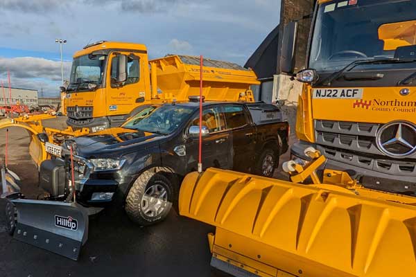 Gritting machines in a depot