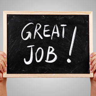 A sign saying great job. An employers skills survey is taking place