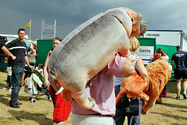 A stuffed hippo on a person's back. A photography exhibition is coming to Blyth this summer