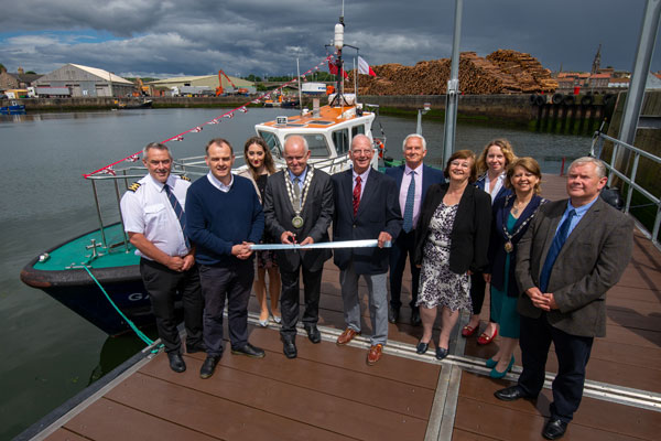 Harbourmaster Scott Ferguson (left) with Harbour Commissioners and councillors at the launch of the new pilot boat for Berwick