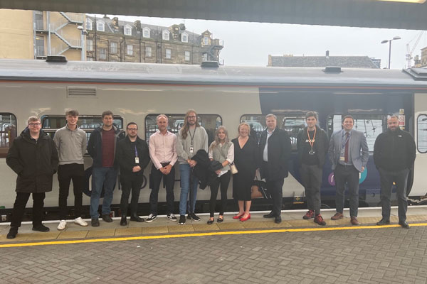 A group of business leaders from North Tyneside at Central Station awaiting to board a train taking them along the Northumberland Line