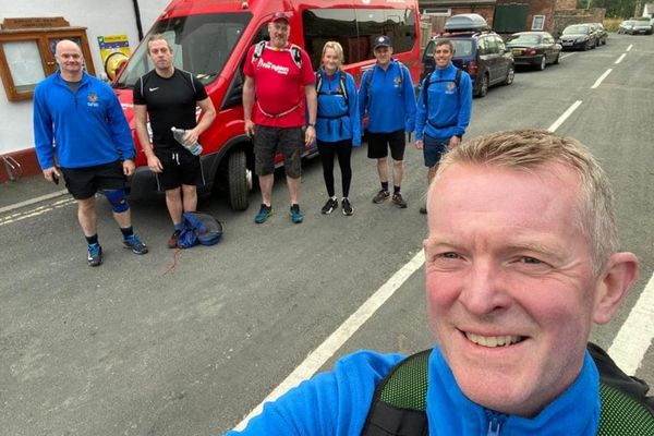 Deputy Chief Fire Officer Graeme Binning and colleagues during their charity walk on Hadrian's Wall