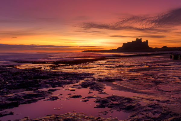 Bamburgh Castle at sunset