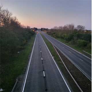 A picture of the A189 Spine Road where new technology is being trialled