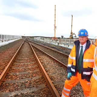 Council Leader and Transport Secretary on the Northumberland Line at Blyth