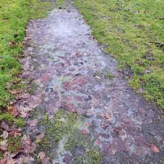 Iced over footpath in Barns Park in Cramlington