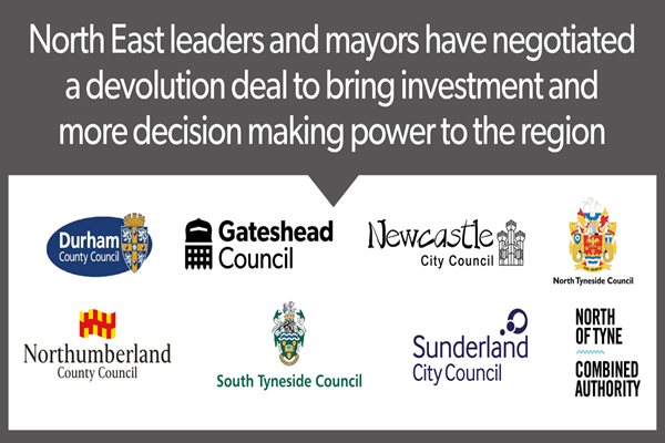 A graphic stating that a devolution deal has been agreed with north east leaders