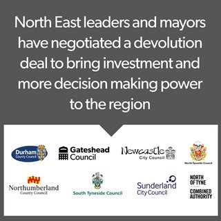 A graphic stating that a devolution deal has been agreed with north east leaders