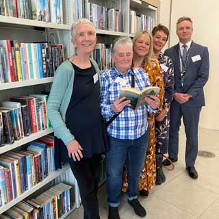 Caption: (L to R) Author Ann Cleeves; Pauline Curwen who took part in the programme; Sarah Carlson and Jane Sampson, Community Reading Workers and Nigel Walsh, Interim Director of Cultural Services 