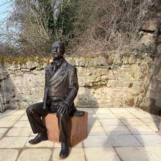 A sculpture of Sam Brown, who designed the Union Chain Bridge connecting England to Scotland