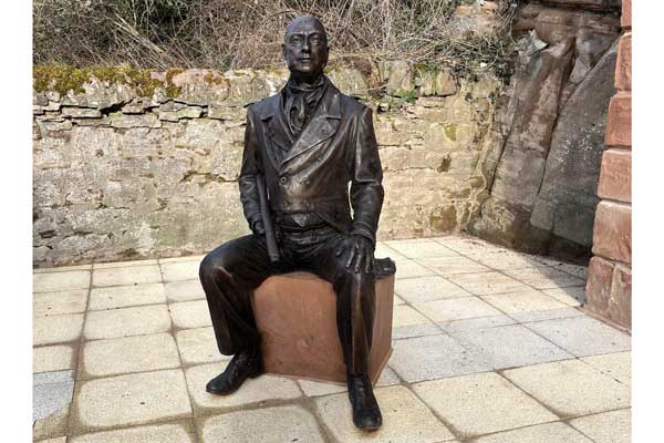 A sculpture of Sam Brown, who designed the Union Chain Bridge connecting England to Scotland