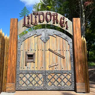 The front gates of Lilidorei, the largest play sculpture in the world, which has opened in Alnwick