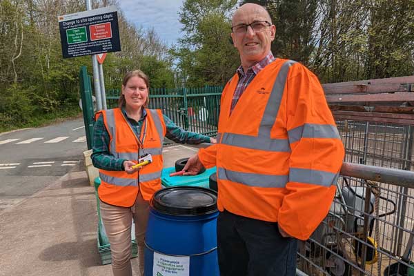 Wendy Fail and John Riddle from the county council with a new vaping recycle bin