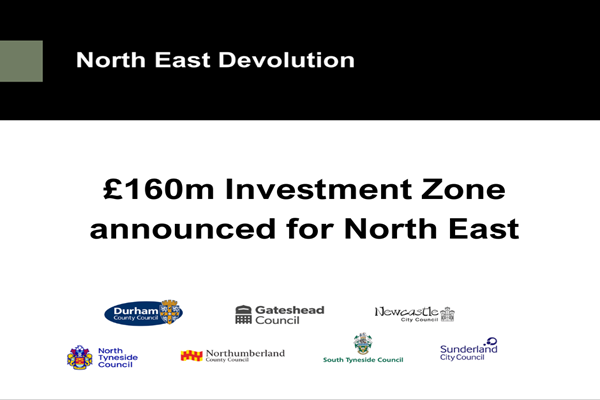 A graphic stating that a £160m investment zone has been announced for the region